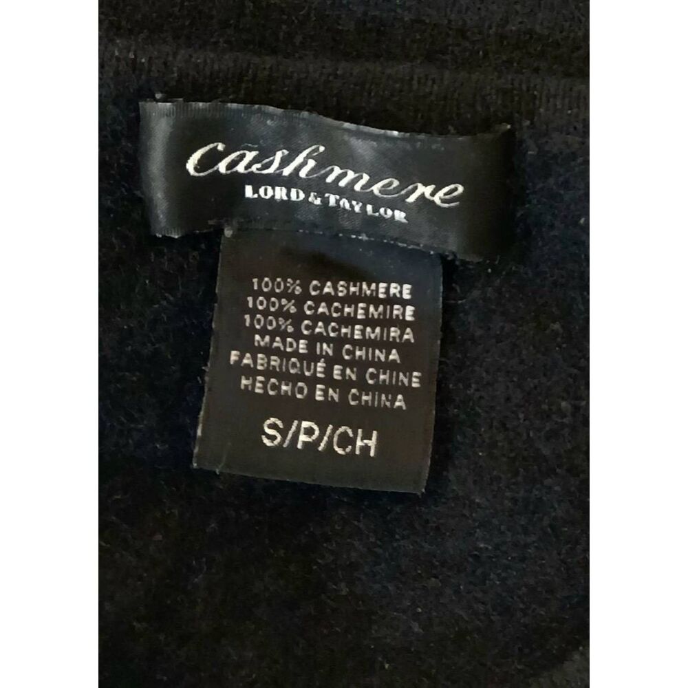 Lord Taylor womens small sweater 100% cashmere cardigan black leather patches - Picture 8 of 9